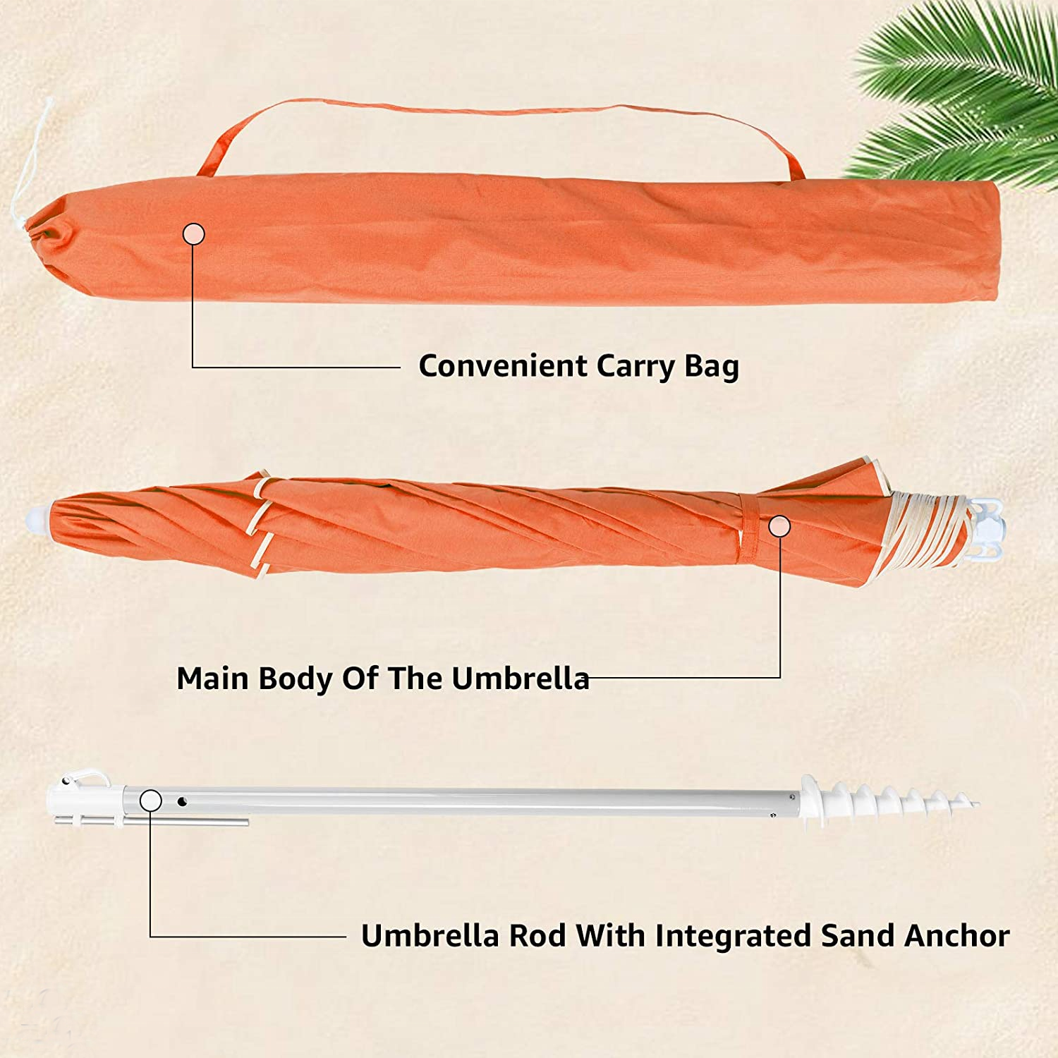 Cheap 6.5FT Beach Umbrella UV 50+ Outdoor Portable Sunshade Parasol with Push Button Tilt Sand Anchor Carry Bag for Patio Garden