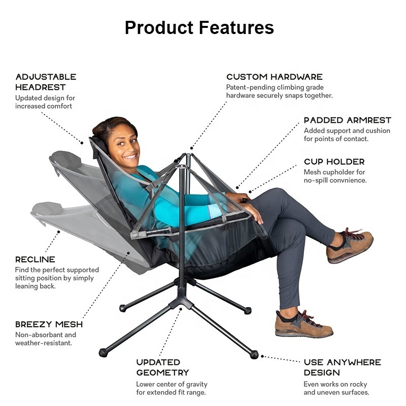 Outdoor Portable Recliner Luxury, Comfortable Padded Aluminum Hammock Swinging Foldable Chair Air-rocking Camping Chairs/