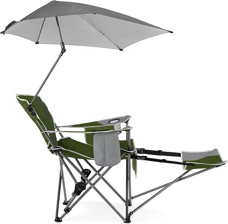 New Style Camping travel Chair 3 Position Folding Recliner Beach Chair with Removable Umbrella and Footrest