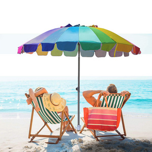 Big Size 7.5 ft Custom Durable Summer Commercial sombrilla de playa Outdoor Travel Tilt Beach Parasols Umbrella With Sand Anchor