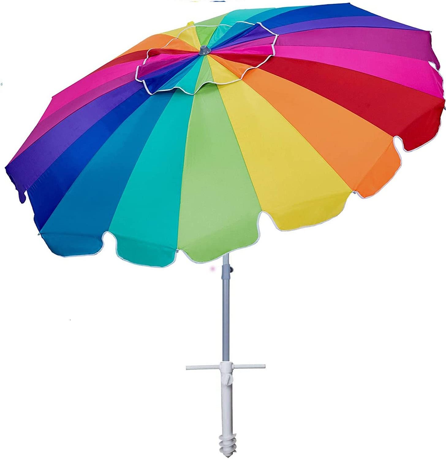 Big Size 7.5 ft Custom Durable Summer Commercial sombrilla de playa Outdoor Travel Tilt Beach Parasols Umbrella With Sand Anchor