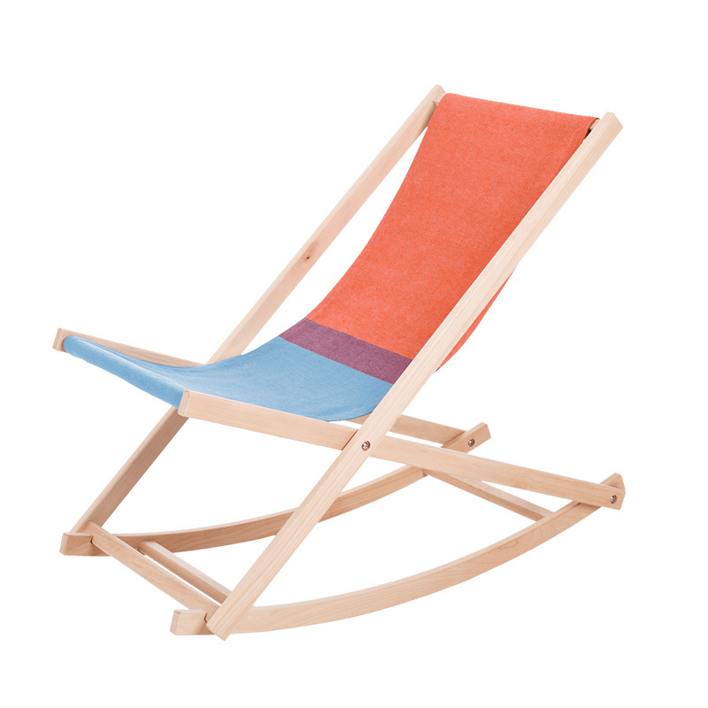 Custom Modern Comfort Lazy Swing Rocking Chair Wooden Classic Folding Lawn Sling Beach Lounge Chairs For Outdoor Camping Travel