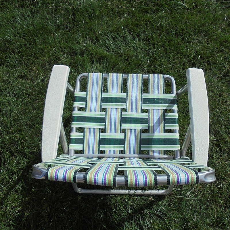 Custom Vintage Folding Webbing Garden Low Seat Lawn Chair Aluminum Frame & Nylon Fabric Retro PP Strap Woven Webbed Beach Chairs