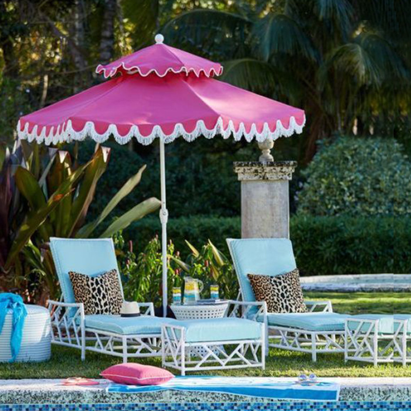 Factory Outdoor Crank & Tilt Fringe Patio Umbrella Hotel Market Bali Double Top Garden Parasols Beach Pool Umbrella With Tassels