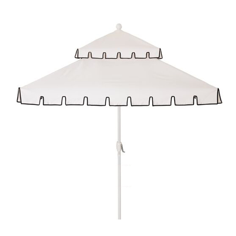 9 Feet Swimming Pool Vintage Double Canopy Crank Open Scalloped Jardin Garden Parasols Patio Umbrellas With White Edge Fringe