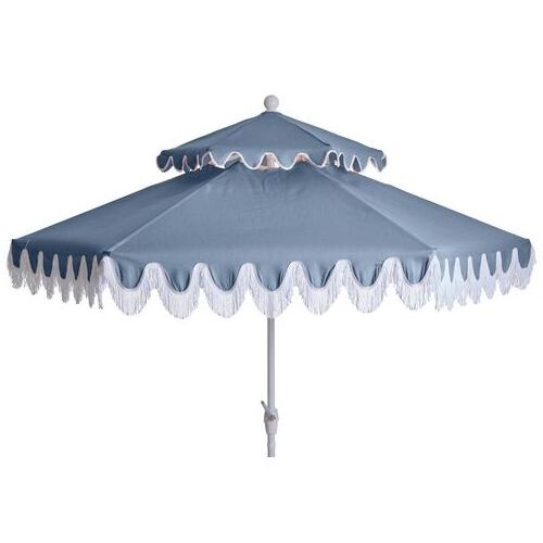 9 Feet Swimming Pool Vintage Double Canopy Crank Open Scalloped Jardin Garden Parasols Patio Umbrellas With White Edge Fringe