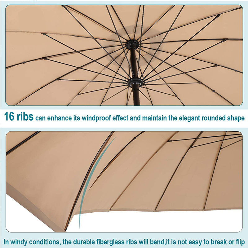 10ft Outdoor 16 k Beige Round Aluminum Pole Patio Umbrella with Push Button Tilt & Crank Market Umbrella for Garden Terrace Pool