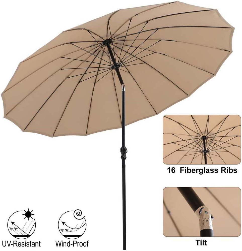 10ft Outdoor 16 k Beige Round Aluminum Pole Patio Umbrella with Push Button Tilt & Crank Market Umbrella for Garden Terrace Pool