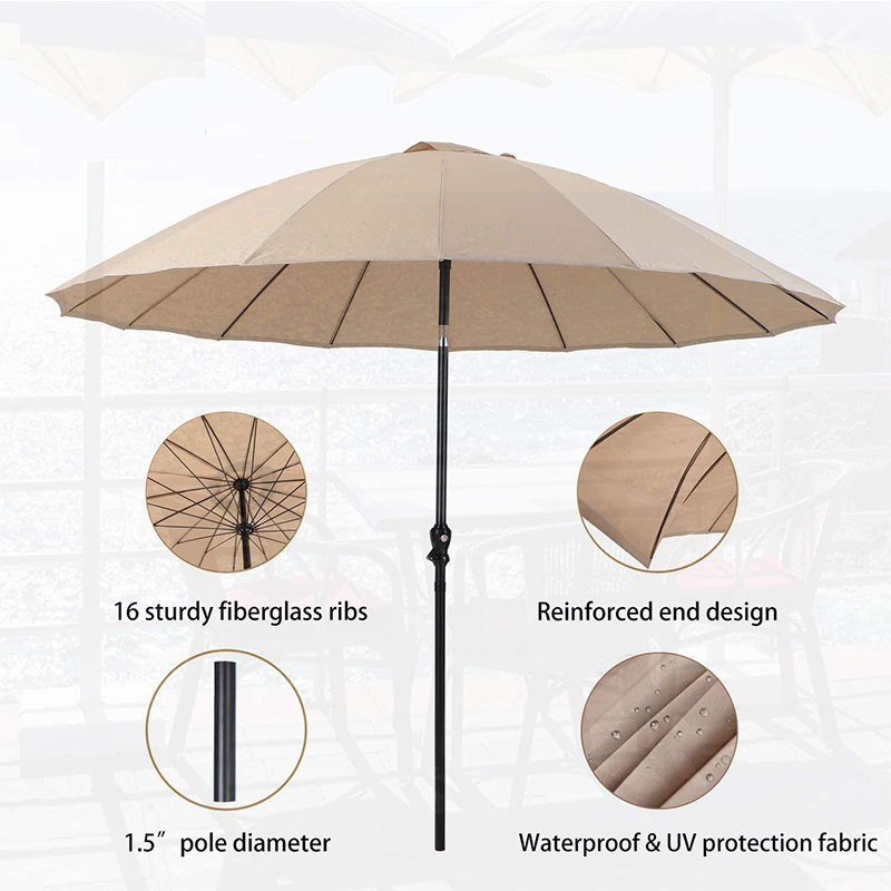 10ft Outdoor 16 k Beige Round Aluminum Pole Patio Umbrella with Push Button Tilt & Crank Market Umbrella for Garden Terrace Pool