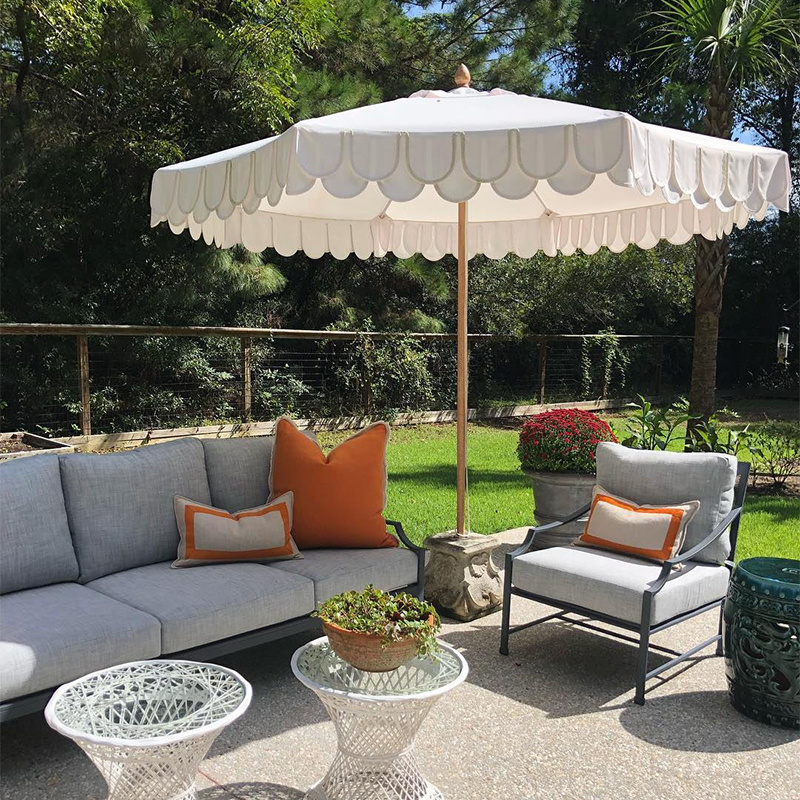 Outdoor Sunshade Aluminum Frame, Patio Umbrellas Big Size Vented Tilting Crank Handle Garden Parasol With Fringe Scallop Edge