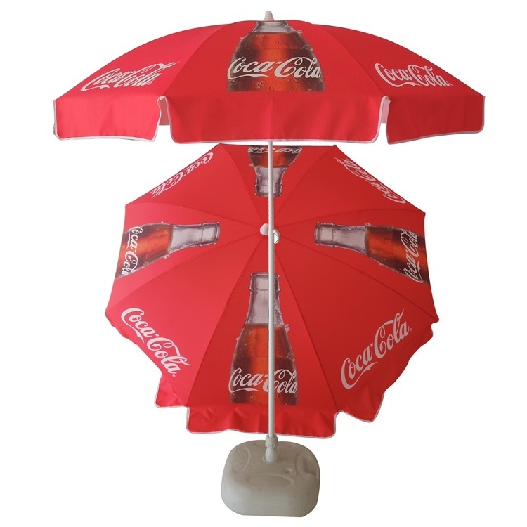 Cheap 200cm Large Windproof UV Protection Folding coca cola parasol Custom Branded Commercial Advertising Beach Umbrellas