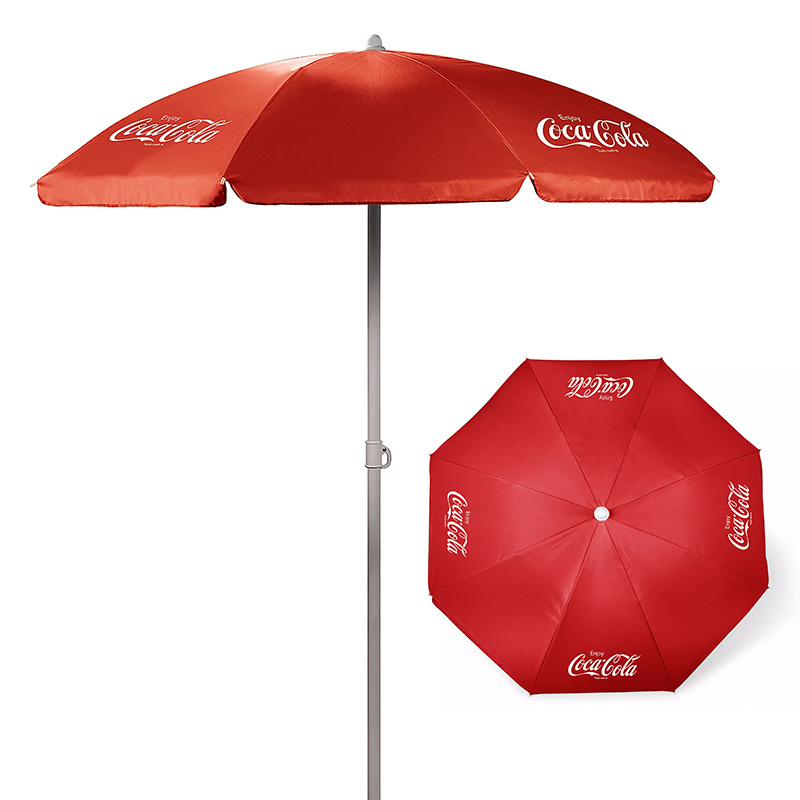 Cheap 200cm Large Windproof UV Protection Folding coca cola parasol Custom Branded Commercial Advertising Beach Umbrellas