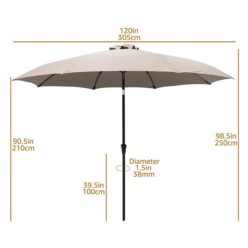 10 ft 3m Diameter Steel Ribs UV Shelter Vented Canopy Middle Pole Outdoor Patio Table Market Umbrella with Push Button Tilt