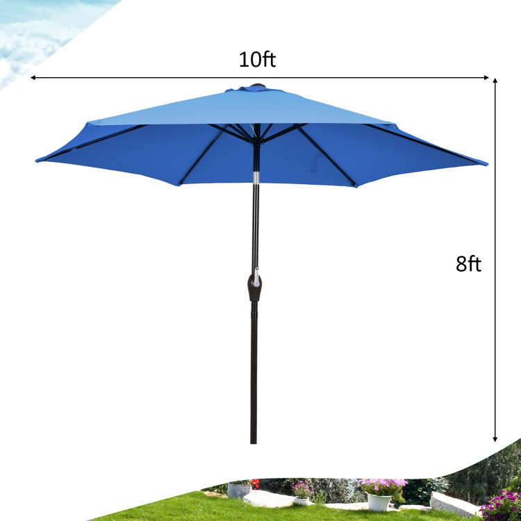 10 Feet Red Light Weight 6 Rib Steel Pole 180g Polyester Outdoor Air Vented Canopy Patio Umbrella with Tilt Adjustment and Crank