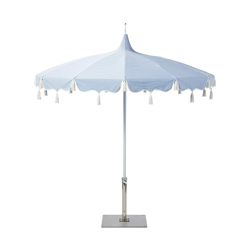 Portable Foldable Commercial Resort UV 50+ Canvas Canopy Scalloped Edge Beach Patio Umbrella With Tassel Valance Storage Bag