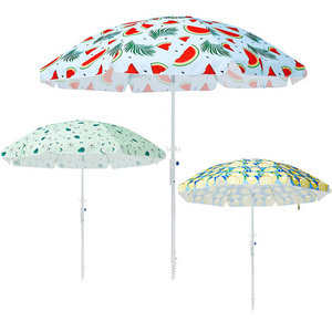 Customized Logo 8ft Outdoor Tilt Beach Umbrella Round Polyester Watermelon Striped Sunshade Parasol Umbrella With Sand Anchors