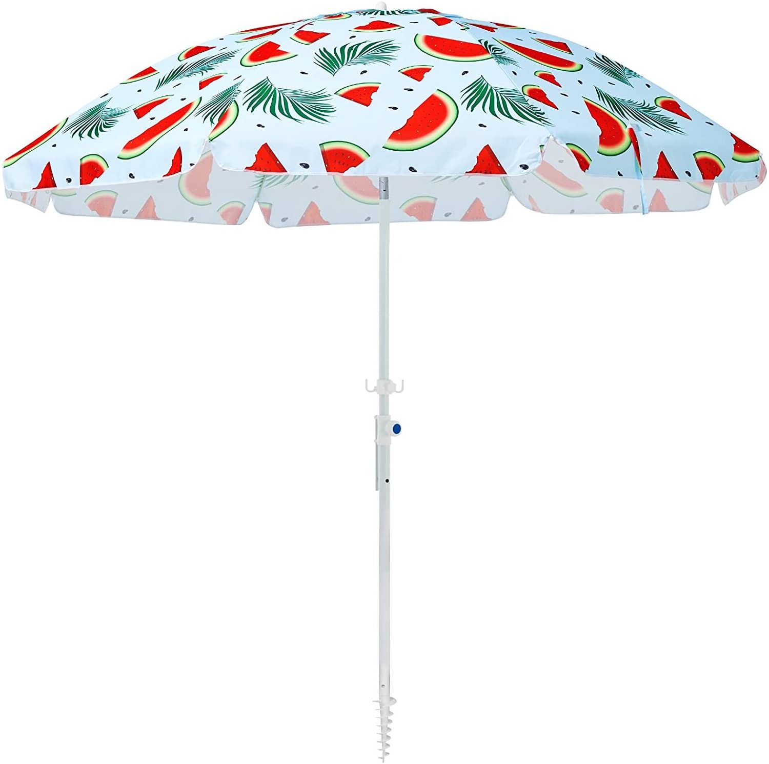 Customized Logo 8ft Outdoor Tilt Beach Umbrella Round Polyester Watermelon Striped Sunshade Parasol Umbrella With Sand Anchors