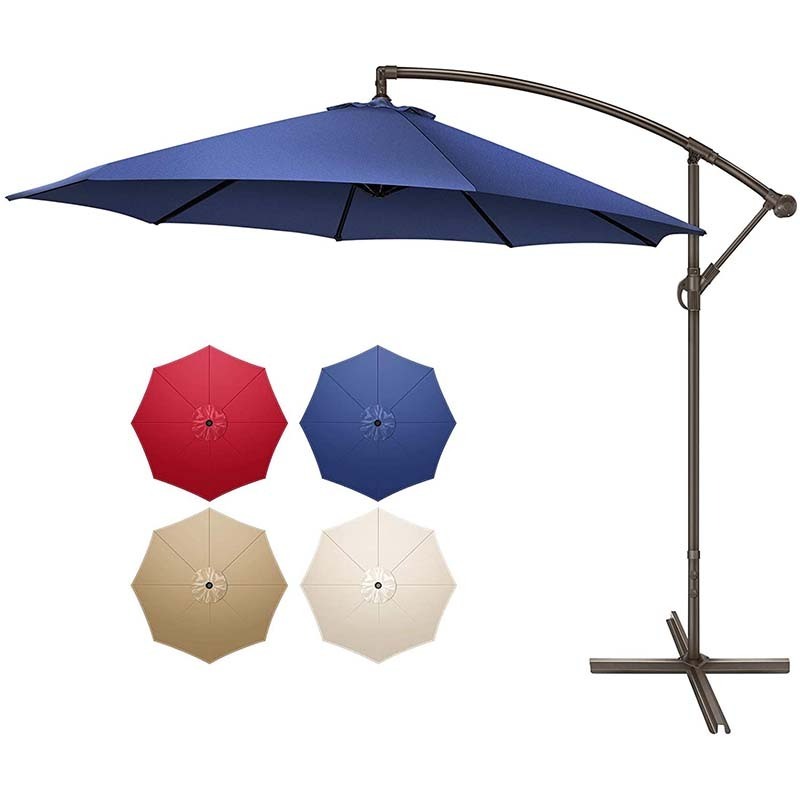 10FT Cantilever Patio Umbrella 100% Polyester Offset Hanging Sun Umbrella with Crank & Cross Base for Outdoor Garden Backyard