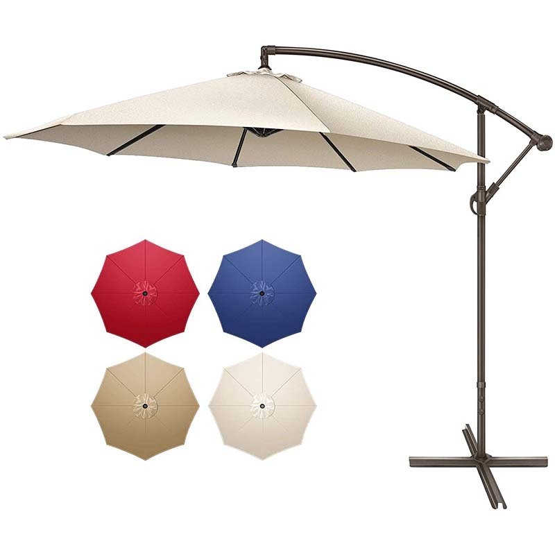 10FT Cantilever Patio Umbrella 100% Polyester Offset Hanging Sun Umbrella with Crank & Cross Base for Outdoor Garden Backyard