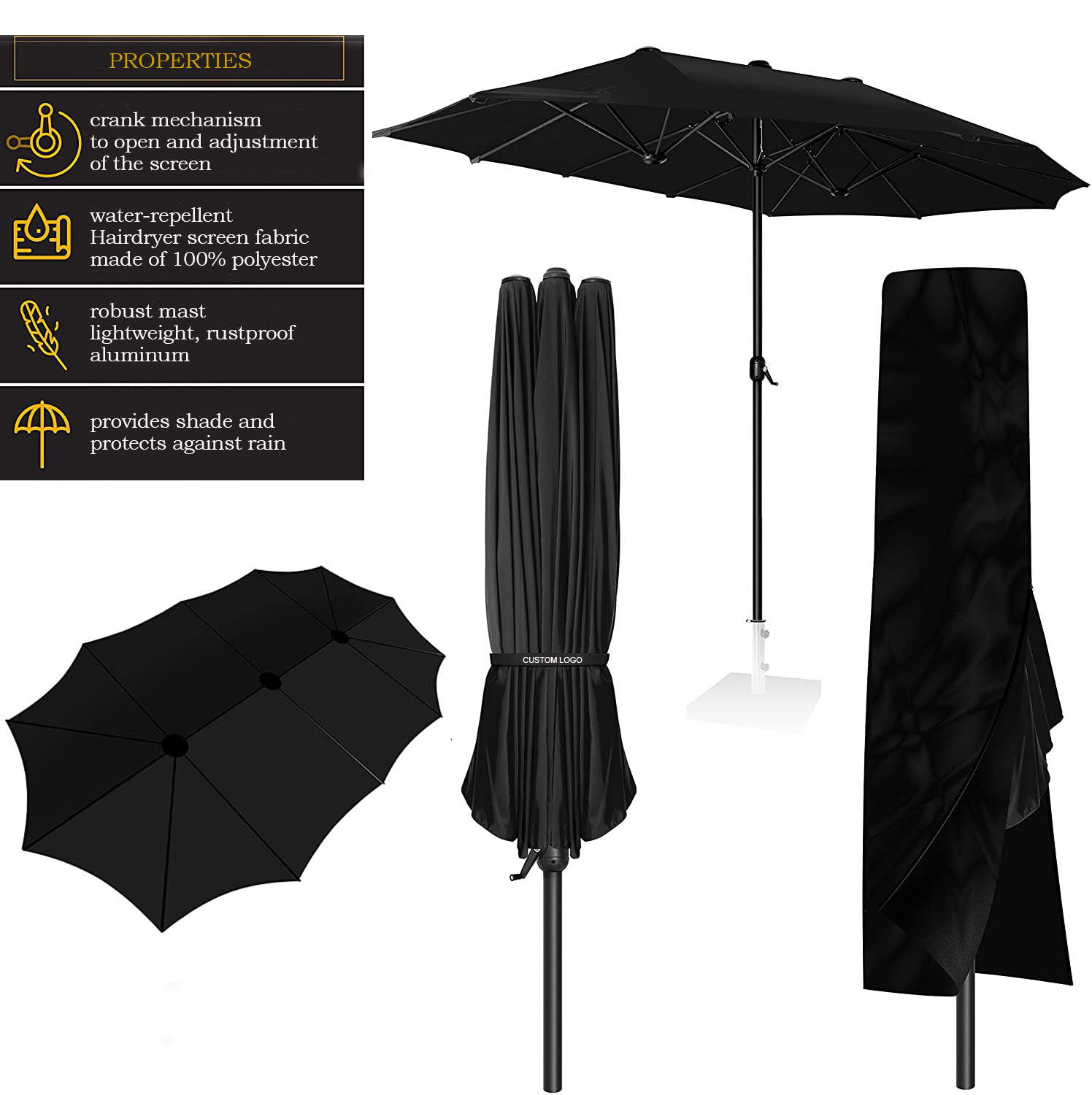 Extra Large 15 Ft Aluminium Twin Canopy Double-Side  Parasol Windproof Big Outdoor Sun Commercial Garden Patio Umbrellas/