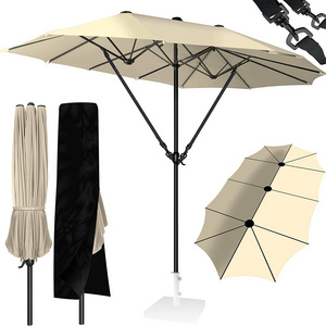 Extra Large 15 Ft Aluminium Twin Canopy Double-Side  Parasol Windproof Big Outdoor Sun Commercial Garden Patio Umbrellas/