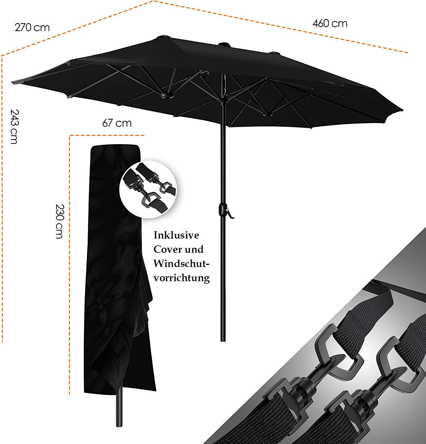 Extra Large 15 Ft Aluminium Twin Canopy Double-Side  Parasol Windproof Big Outdoor Sun Commercial Garden Patio Umbrellas/