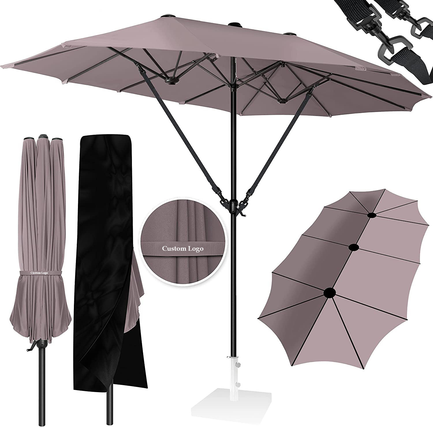 Extra Large 15 Ft Aluminium Twin Canopy Double-Side  Parasol Windproof Big Outdoor Sun Commercial Garden Patio Umbrellas/