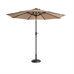 Heavy Duty Outdoor 9ft Garden Commercial Parasols Custom Branded Solar Led Lights Patio Market Table Umbrella With 8 Sturdy Ribs