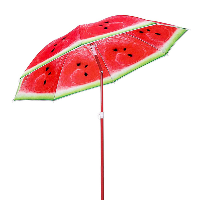 Cheap Lightweight Fiberglass Ribs Watermelon Outdoor Sun Umbrella UV Protection Polyester Fabric Beach Shade Parasols with Tilt