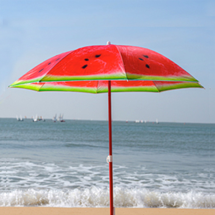 Cheap Lightweight Fiberglass Ribs Watermelon Outdoor Sun Umbrella UV Protection Polyester Fabric Beach Shade Parasols with Tilt