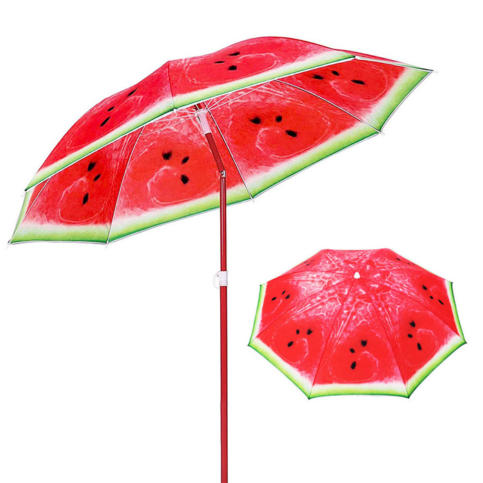 Cheap Lightweight Fiberglass Ribs Watermelon Outdoor Sun Umbrella UV Protection Polyester Fabric Beach Shade Parasols with Tilt