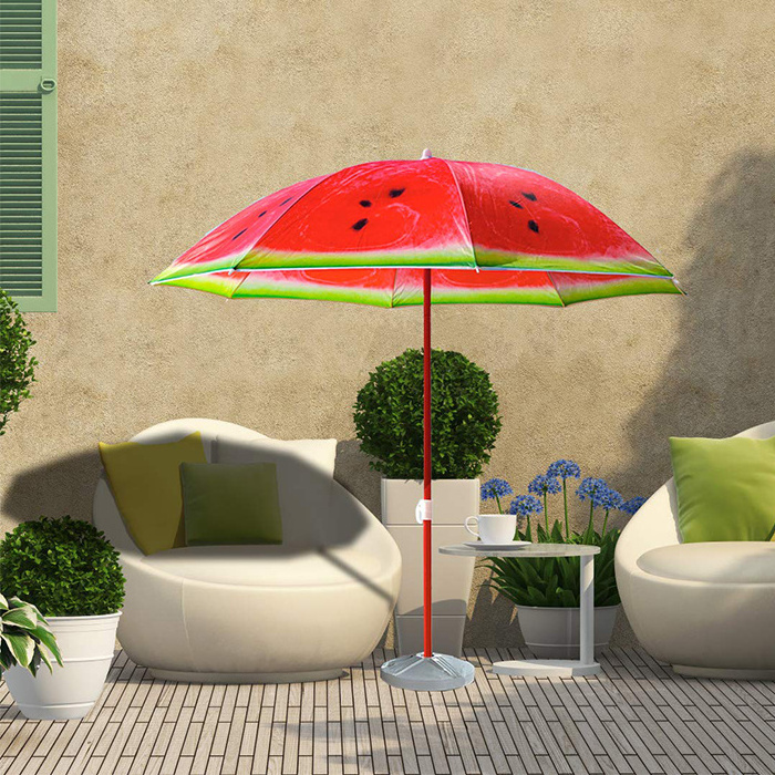 Customized OEM Logo Promotion 6 feet Fruit Design Watermelon Outdoor Sun Shadow Parasols Beach Umbrella with with Tilt Carry Bag