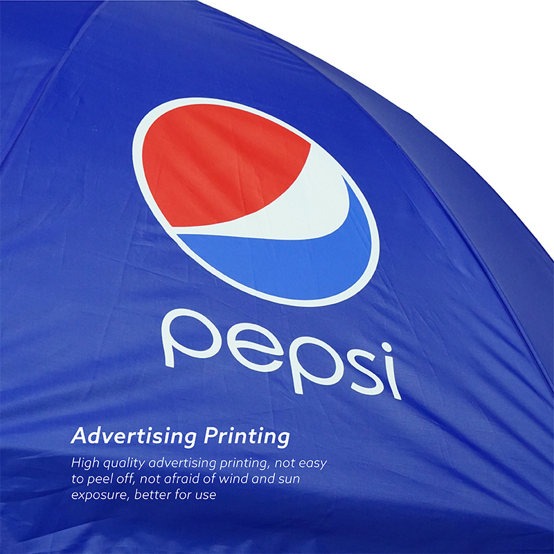 Customized Cheap 1.8m Foldable 2.8mm Steel Ribs 170T Polyester With PVC Coating Pepsi Advertising Beach Umbrella With Logo