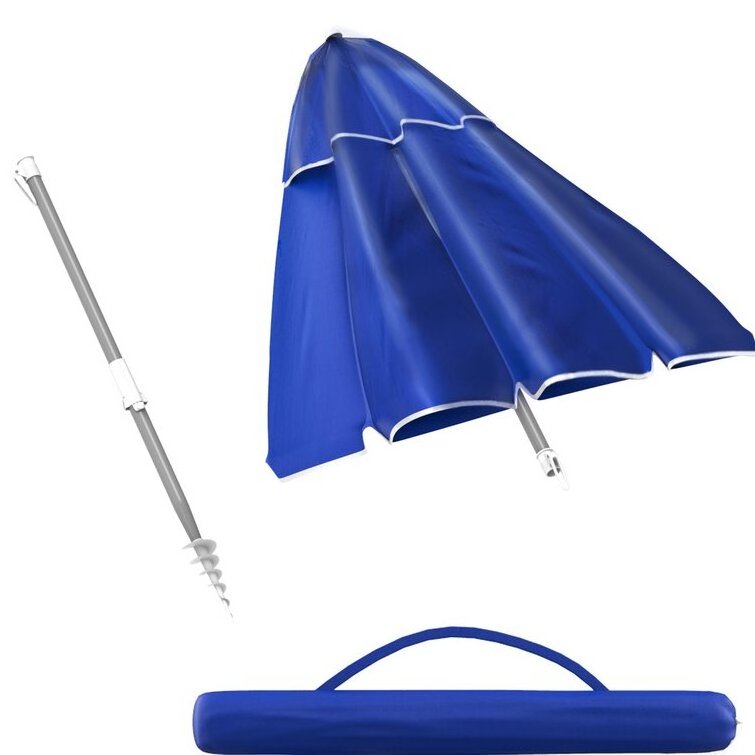 Custom 6ft Aluminum Pole Fiberglass Ribs Windproof Sun Shade Parasol Lightweight Blue Outdoor Beach Umbrella For Picnic Patio