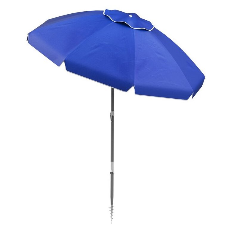 Custom 6ft Aluminum Pole Fiberglass Ribs Windproof Sun Shade Parasol Lightweight Blue Outdoor Beach Umbrella For Picnic Patio