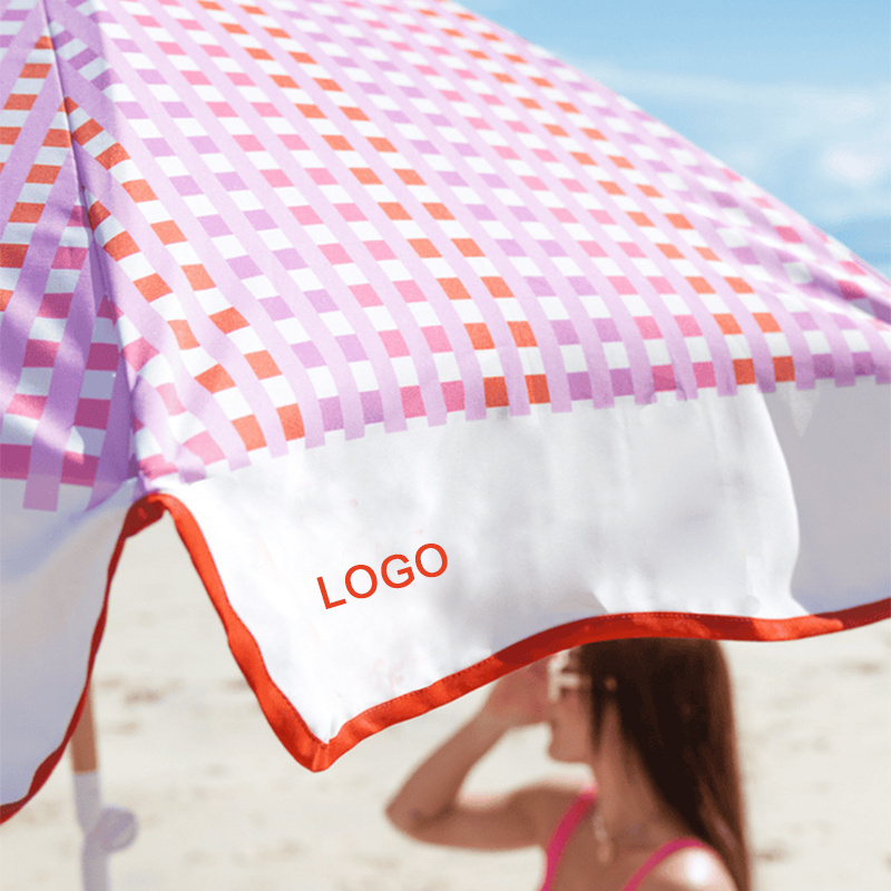 Outdoor Custom Logo 6ft 7ft Beach Set Outdoor Shade UV 50+ Protection Wooden Beach Umbrella and Beach Chair Portable Cool Cabana