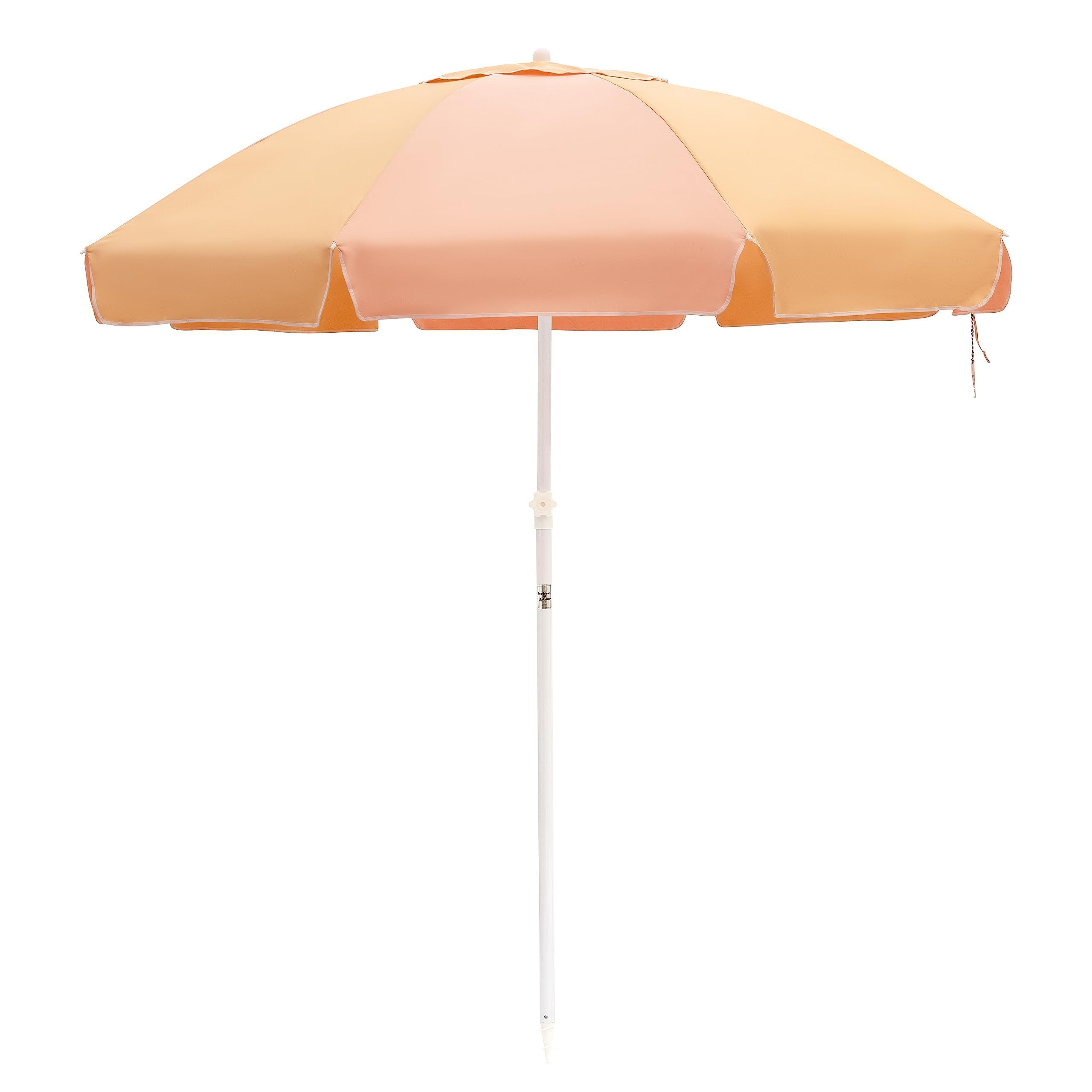 6ft 1.8m Custom Pink White Steel Frame Aluminum Pole Adjustable Height UV 50+ Beach Umbrella Outdoor Sun Parasols For Backyard