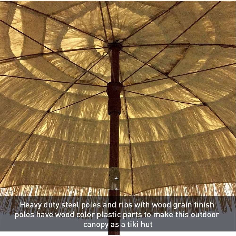 7.5ft Hula Thatched Tiki Parasol Hawaiian 50+ Straw Grass Outdoor Beach Patio Garden Umbrellas With Tilt Carry Bag Natural Color