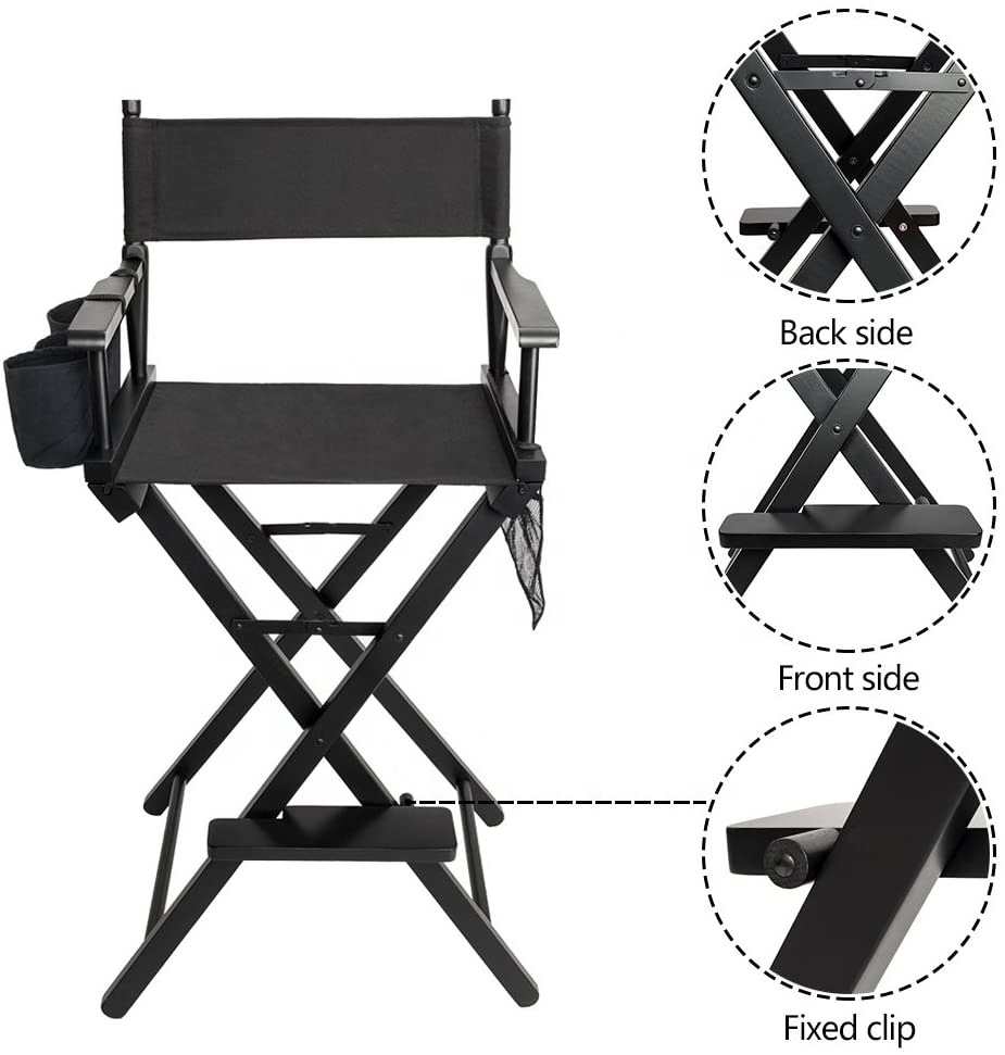 Professional Custom Logo Portable Makeup Artist Adjustable Folding Camping Beach Wooden Aluminum High Seat Tall Director's Chair