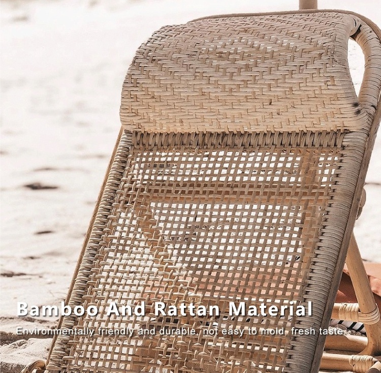 Customizable Logo Bali Outdoor, Portable Folding Handmade Rattan Wicker Boho Luxury Recliner Lounge Woven Rattan Beach Chairs