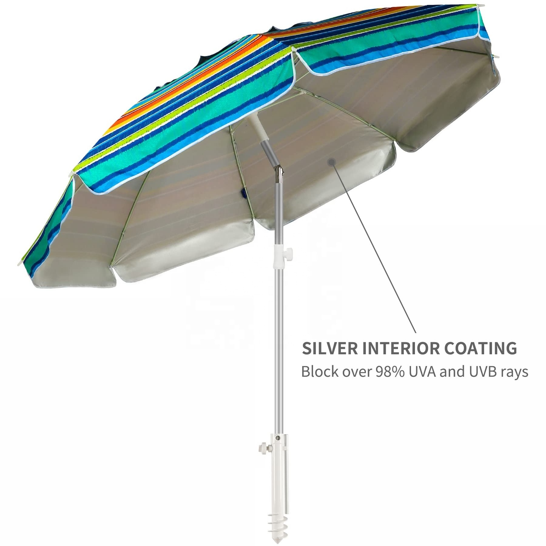 Profesional Custom LOGO Advertising Outdoor Parasol Adjust Tilting Mechanism UPF50+ Stripe Beach Sun Umbrella For Outdoor Travel