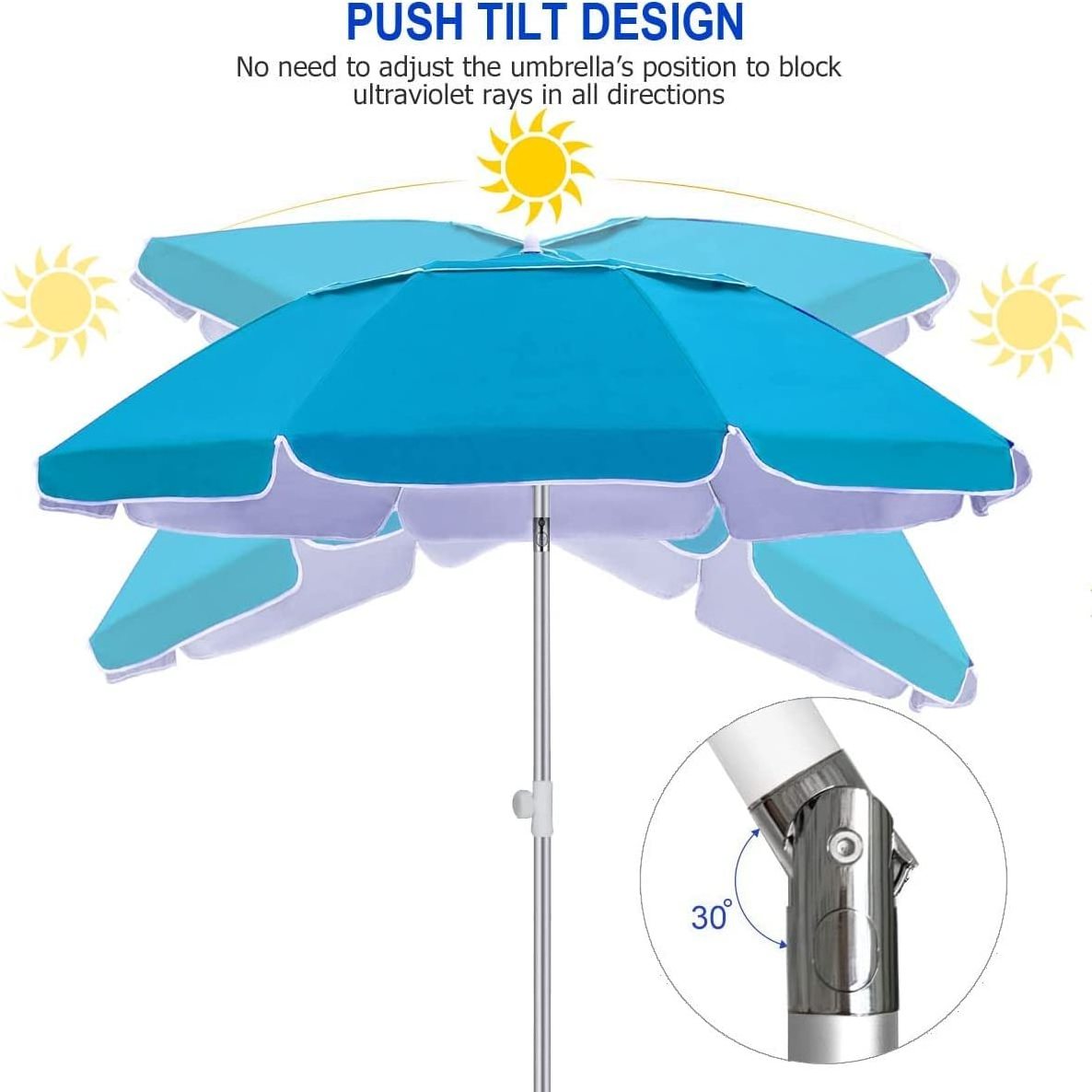 Wholesale Easy Portable Steel Frame Aluminum UV Protection Dia 200cm Canopy Beach Umbrella Parasols With Anchor Drill For Travel