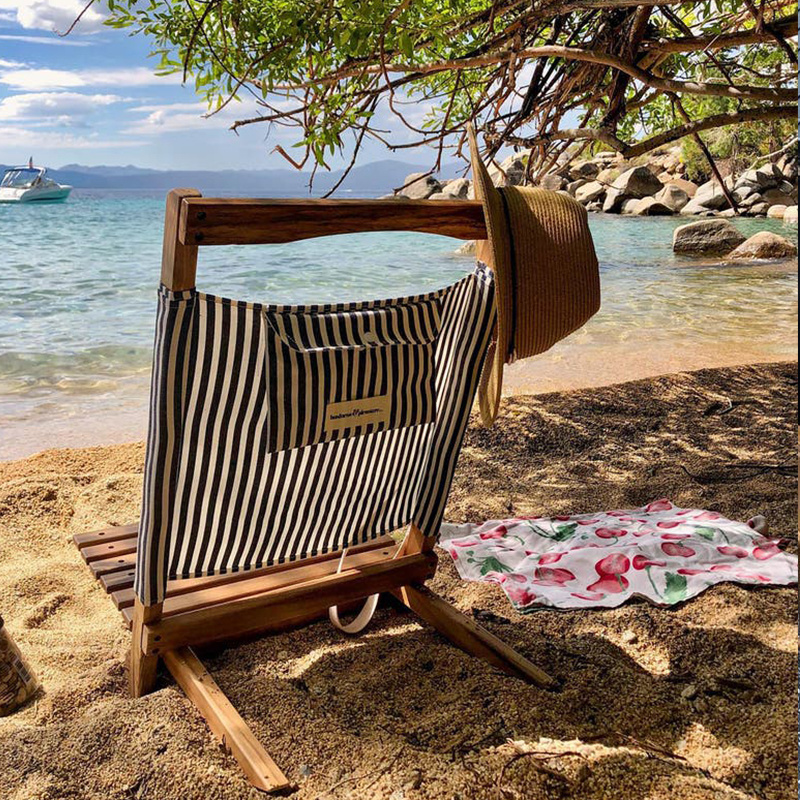 Customized Design OEM Outdoor 2-Piece Nested Chair Wholesale Portable Foldable Wooden Frame Oxford Travel Camping Beach Chairs