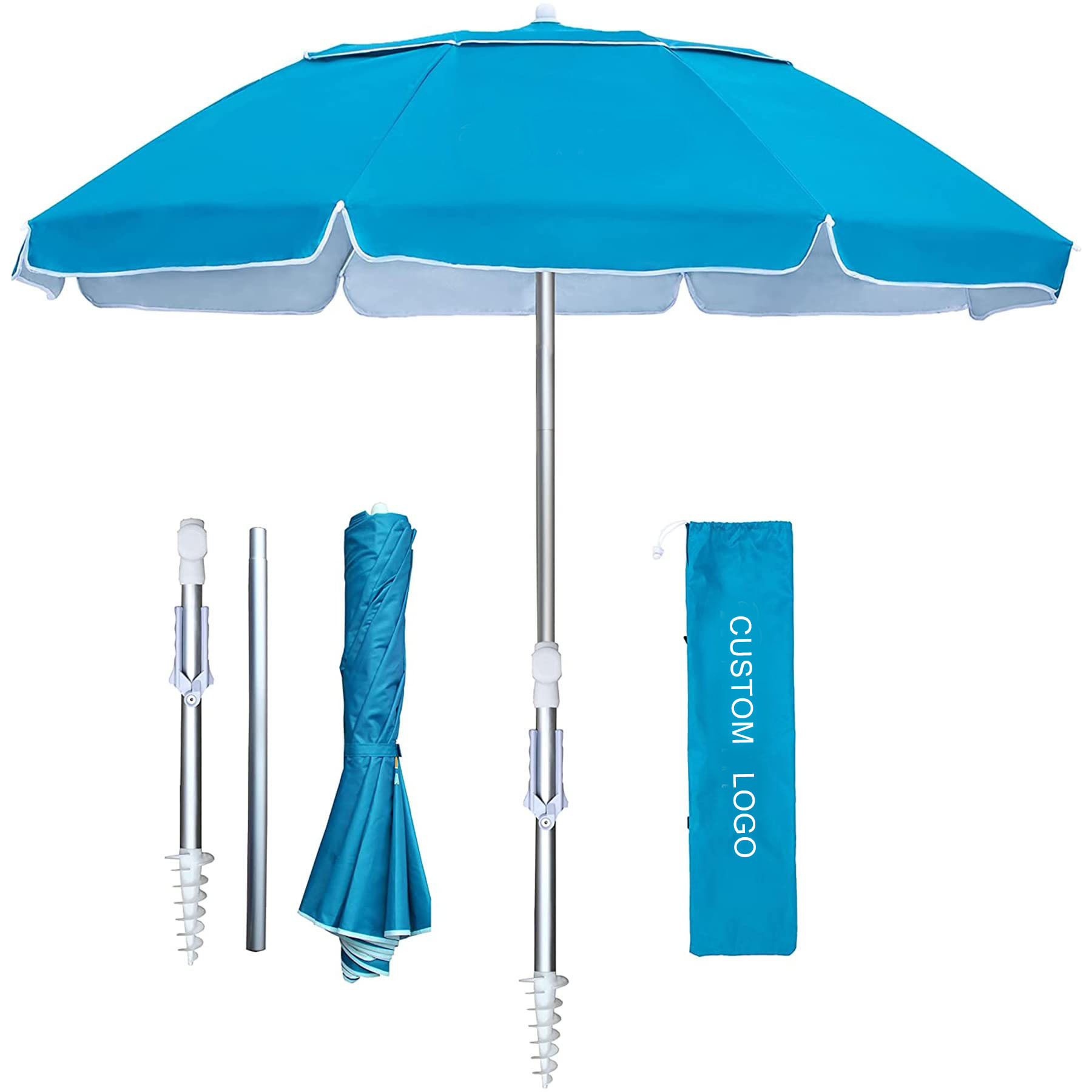 Wholesale Easy Portable Steel Frame Aluminum UV Protection Dia 200cm Canopy Beach Umbrella Parasols With Anchor Drill For Travel