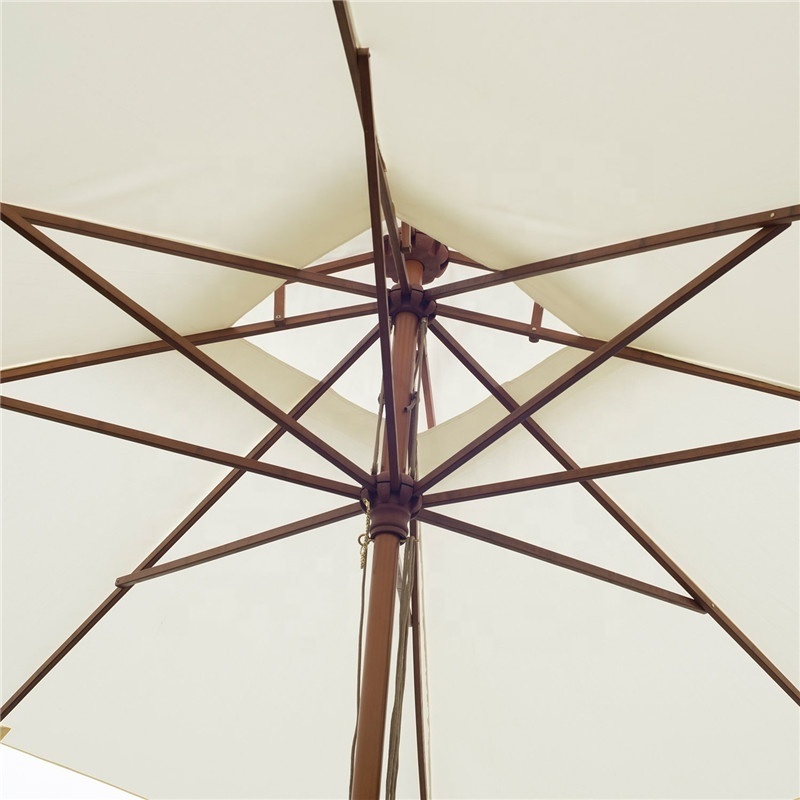 10ft Square Patio Garden Sun Umbrella Sunshade Outdoor Wood Wooden Parasol with Double Canopy