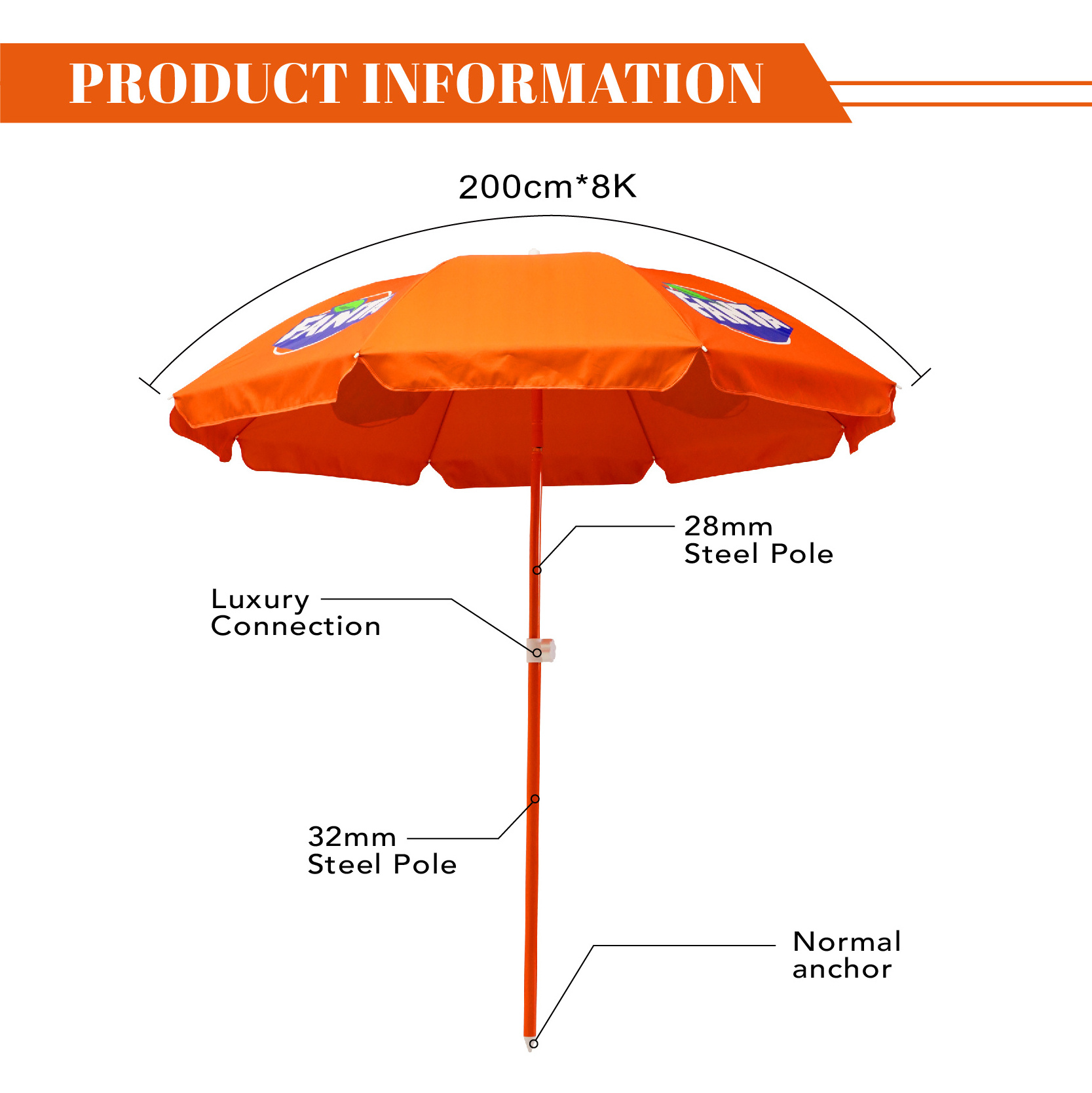 2024 High Quality 6.5ft Advertising Parasol Custom Design Adjustable Polyester Oxford Professional Beach Outdoor Garden Umbrella