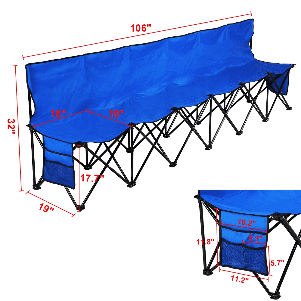 Wholesale OEM 6 Person 4 6 Seats Steel Frame Oxford High Back Outdoor Folding Camping Chair Portable Soccer Sports Bench Lounge