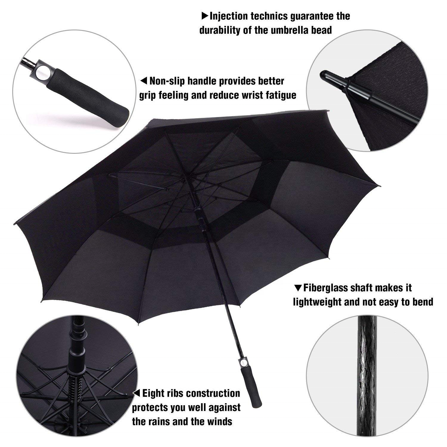 Factory Wholesale Large Double, Canopy Vented Windproof Branded Golf Umbrella Custom Logo Prints Promotional Straight Umbrella/