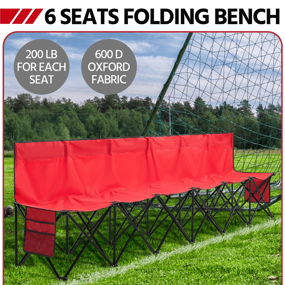 4 6 Seats Portable Foldable Bench For Sports Camping Chair Steel Frame Black Durable 600D Oxford Fabric Outdoor Folding Chair