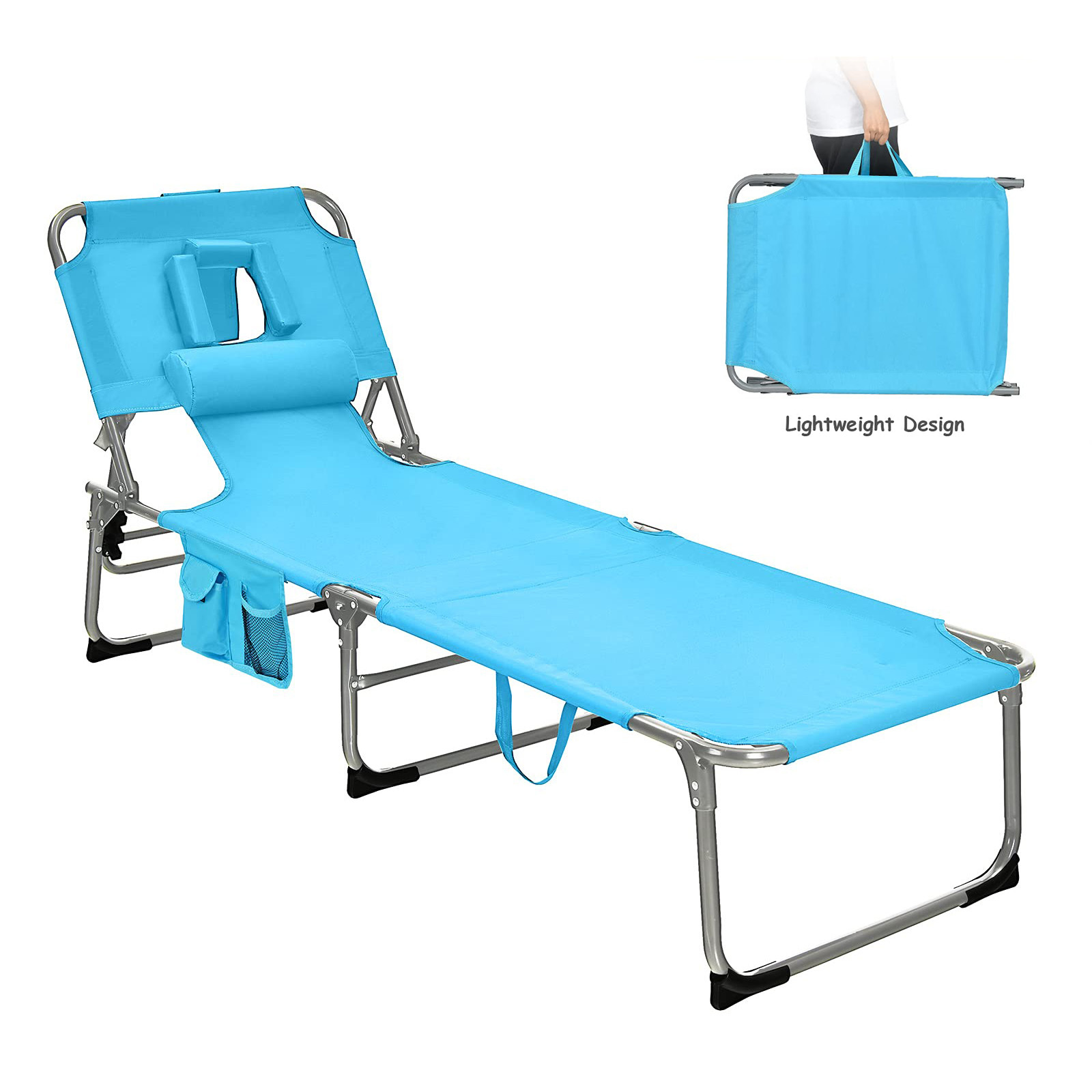 Foldable Durable Oxford Outdoor Pool Sun Lounger zero gravity Beach Recliner Chair Aluminum Tanning Chair with Face Arm Holes